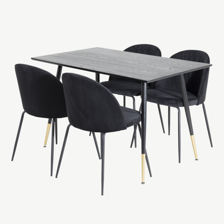 Must söögilauakomplekt Dipp (MDF, sametkattega toolid, messingdetailidega jalad, 120 × 85 cm) - GR20008