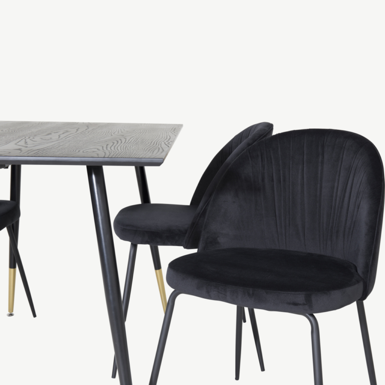 Must söögilauakomplekt Dipp (MDF, sametkattega toolid, messingdetailidega jalad, 120 × 85 cm) - GR20008