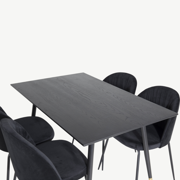 Must söögilauakomplekt Dipp (MDF, sametkattega toolid, messingdetailidega jalad, 120 × 85 cm) - GR20008