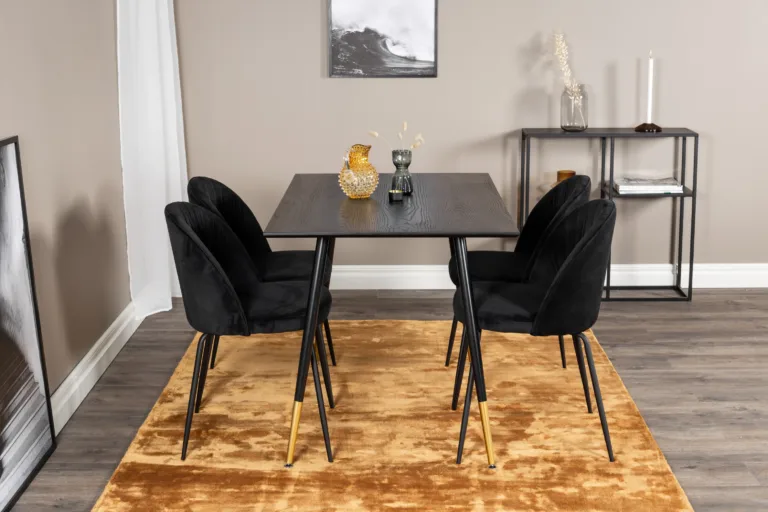 Must söögilauakomplekt Dipp (MDF, sametkattega toolid, messingdetailidega jalad, 120 × 85 cm) - GR20008