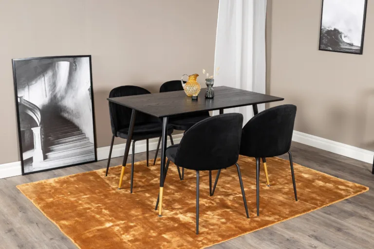 Must söögilauakomplekt Dipp (MDF, sametkattega toolid, messingdetailidega jalad, 120 × 85 cm) - GR20008