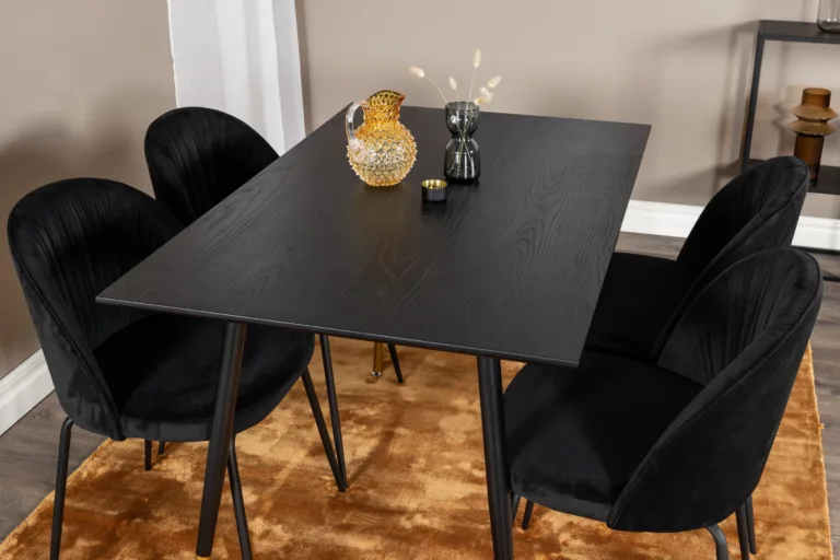 Must söögilauakomplekt Dipp (MDF, sametkattega toolid, messingdetailidega jalad, 120 × 85 cm) - GR20008