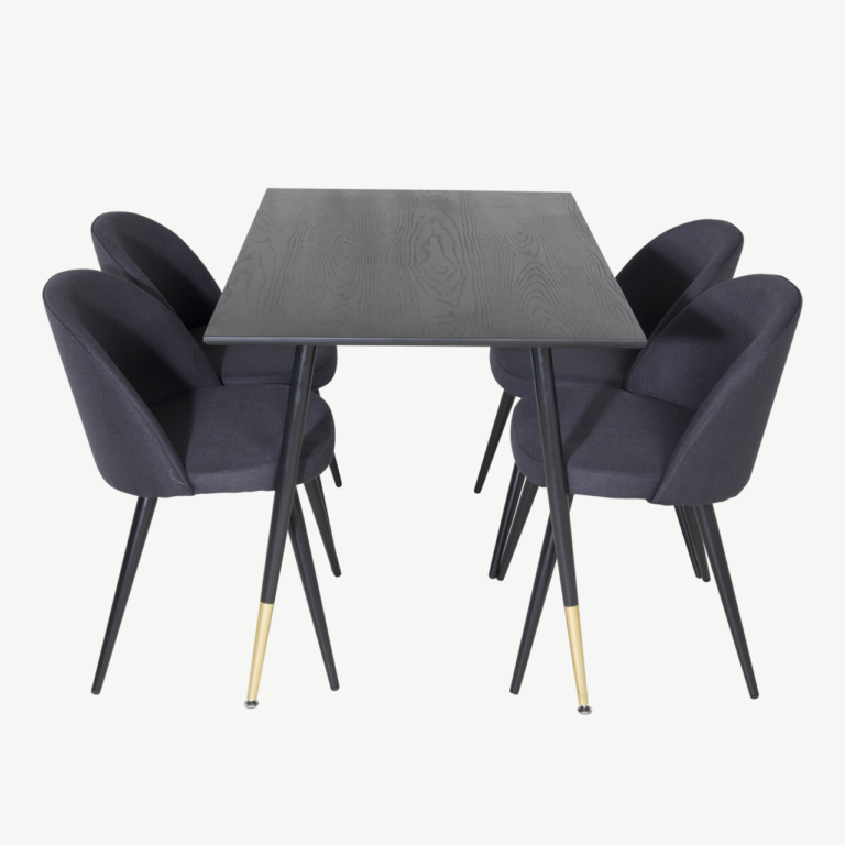Must söögitoakomplekt Dipp laud 120x85 cm ja 4 velvetist tooli - GR20009