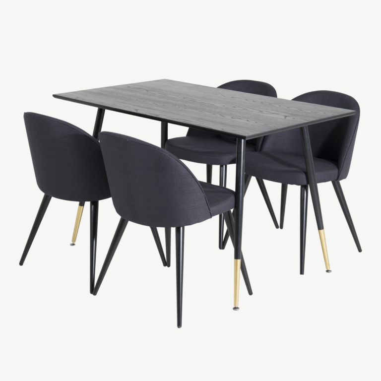 Must söögitoakomplekt Dipp laud 120x85 cm ja 4 velvetist tooli - GR20009