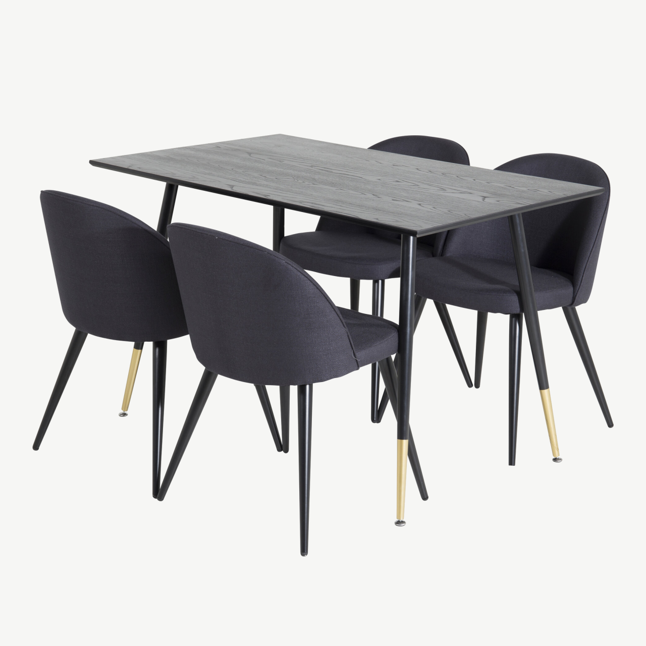 Must söögitoakomplekt Dipp laud 120x85 cm ja 4 velvetist tooli - GR20009
