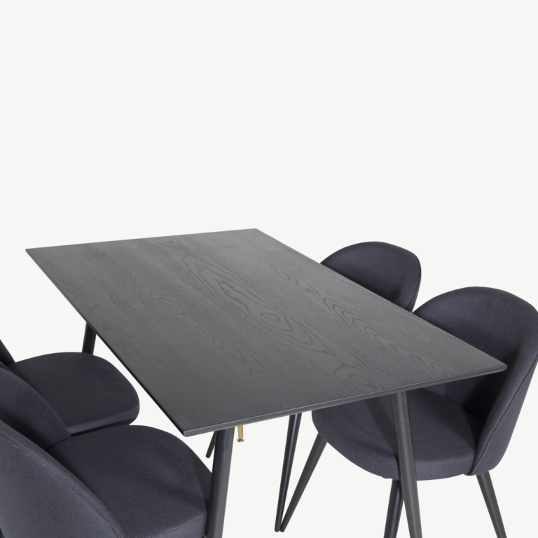 Must söögitoakomplekt Dipp laud 120x85 cm ja 4 velvetist tooli - GR20009