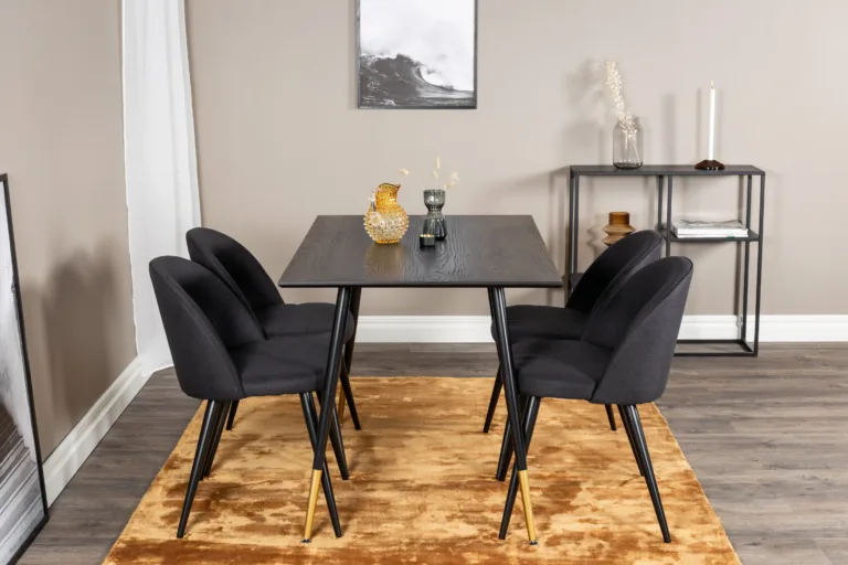 Must söögitoakomplekt Dipp laud 120x85 cm ja 4 velvetist tooli - GR20009