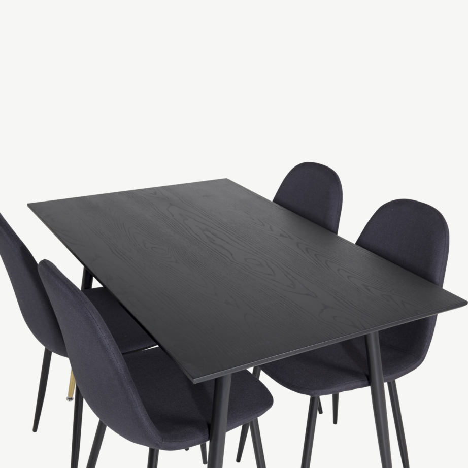 Must söögilauakomplekt Dipp messingdetailidega ja 4 musta kangast tooliga, GR20010 – 4