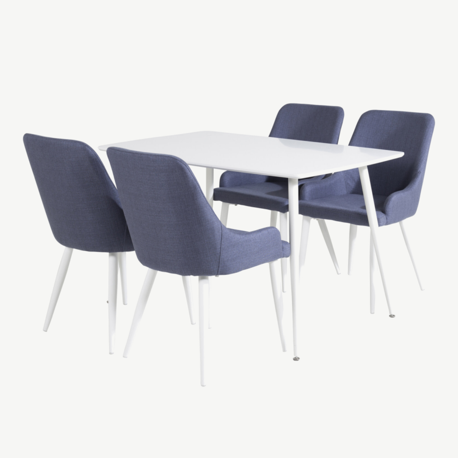 Polar söögilauakomplekt (valge laud ja sinised kangastoolid), GR20024