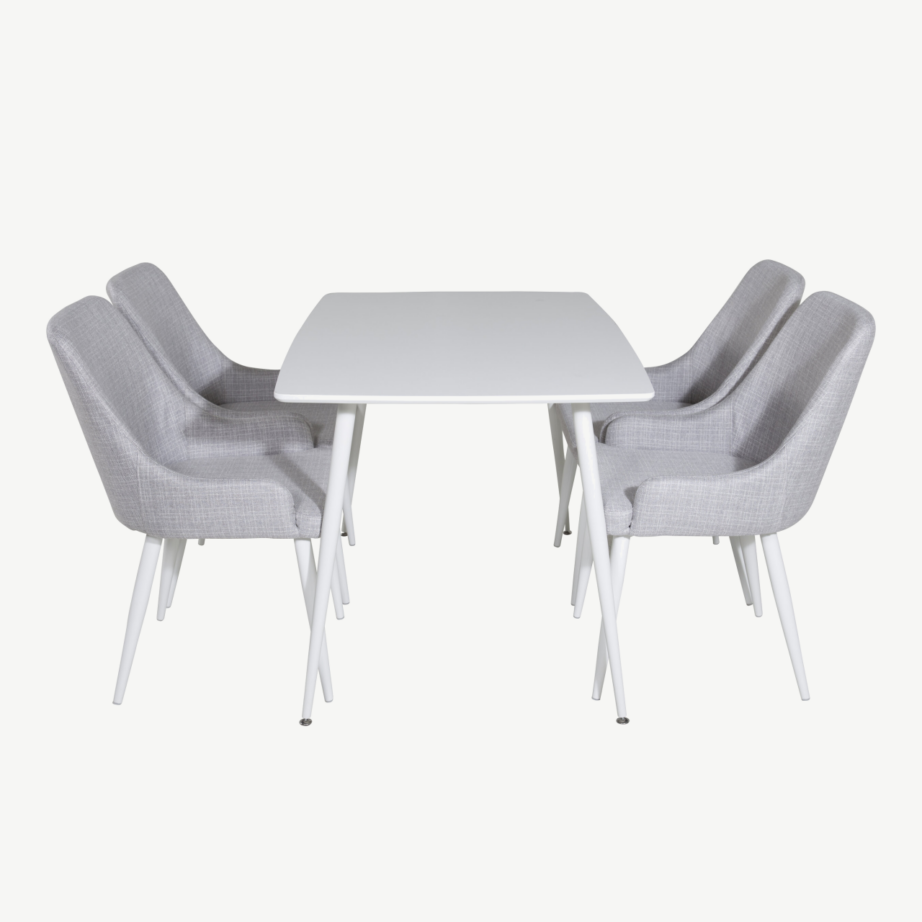 Polar ristkülikukujuline söögitoakomplekt – valge laud 6 halli polsterdatud tooliga, GR20026 – 2