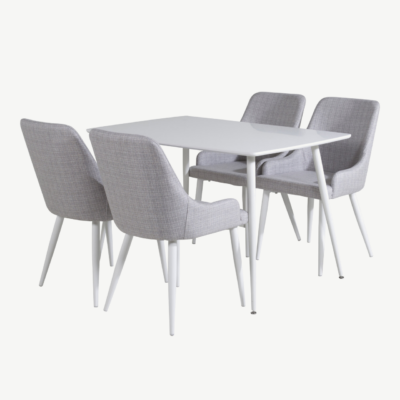 Polar ristkülikukujuline söögitoakomplekt – valge laud 6 halli polsterdatud tooliga - GR20026