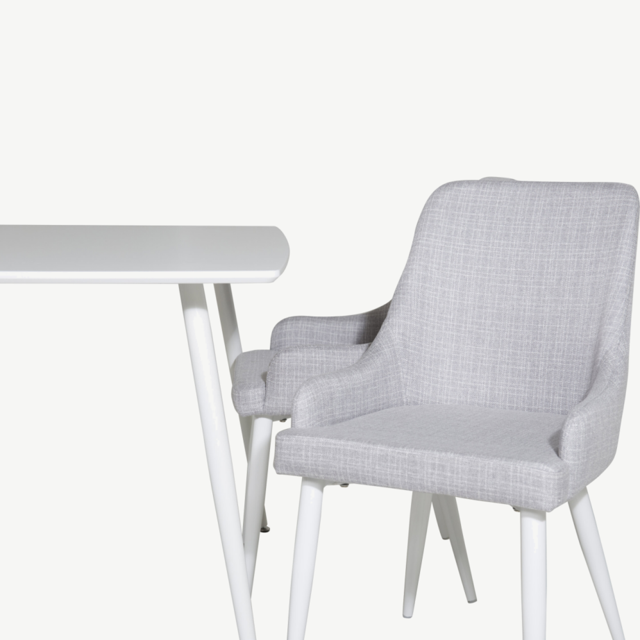 Polar ristkülikukujuline söögitoakomplekt – valge laud 6 halli polsterdatud tooliga, GR20026 – 3