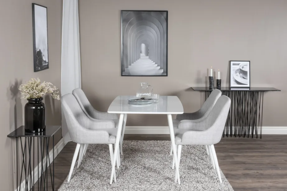 Polar ristkülikukujuline söögitoakomplekt – valge laud 6 halli polsterdatud tooliga, GR20026 – 4