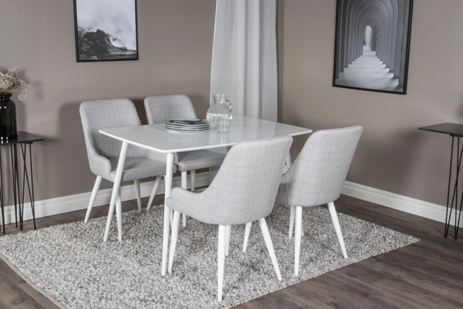 Polar ristkülikukujuline söögitoakomplekt – valge laud 6 halli polsterdatud tooliga, GR20026 – 5