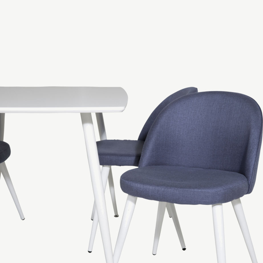 Polar valge söögilaud siniste samettoolidega (4 tk), MDF laud 120 × 80 cm, GR20027 – 3