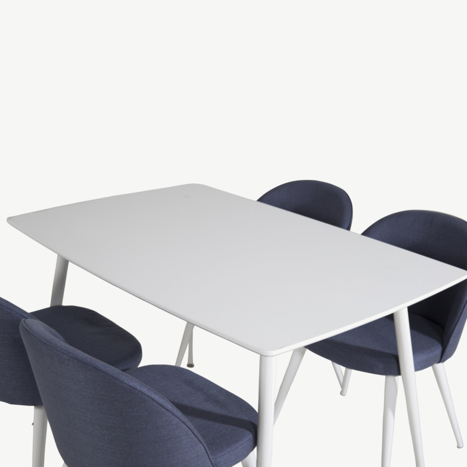 Polar valge söögilaud siniste samettoolidega (4 tk), MDF laud 120 × 80 cm, GR20027 – 4