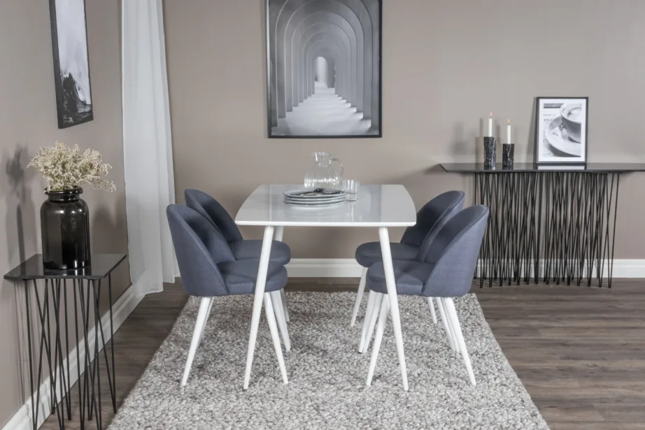 Polar valge söögilaud siniste samettoolidega (4 tk), MDF laud 120 × 80 cm, GR20027 – 5