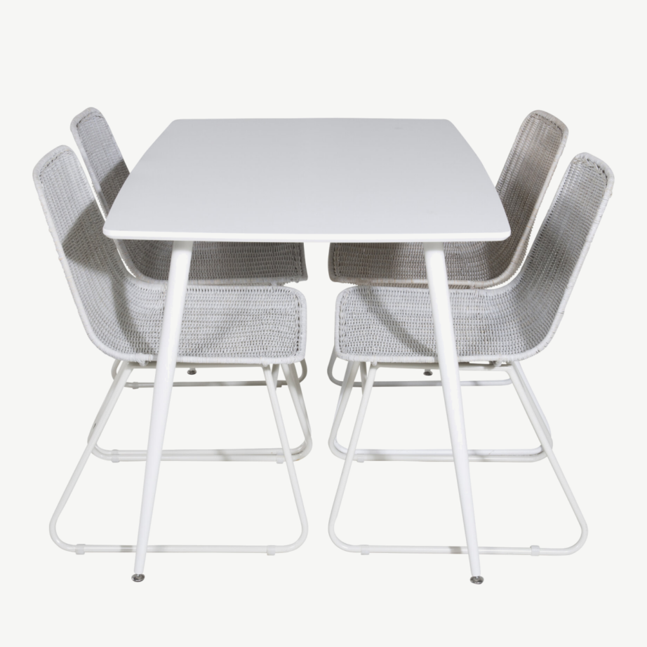 Valge söögikomplekt Polar – MDF-lauaga ja rotangist toolidega, GR20036 – 2