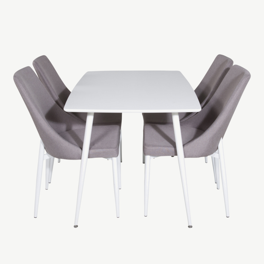 Polar valge ristkülikukujuline söögilauakomplekt hallide Leone toolidega, GR20039 – 2