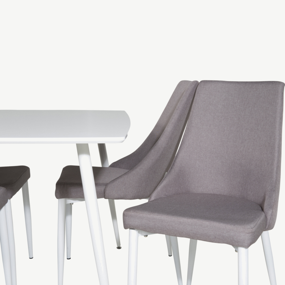 Polar valge ristkülikukujuline söögilauakomplekt hallide Leone toolidega, GR20039 – 3