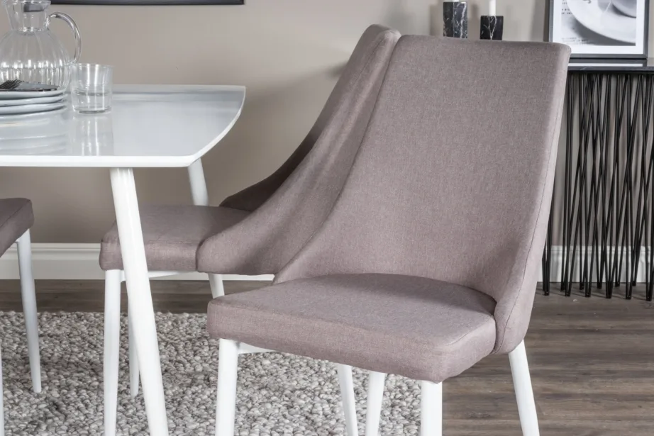 Polar valge ristkülikukujuline söögilauakomplekt hallide Leone toolidega, GR20039 – 6