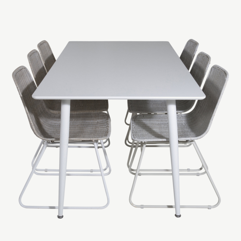 Söögitoa komplekt Polar valge MDF-laua ja 6 rotangist tooliga (180 cm) - GR20069