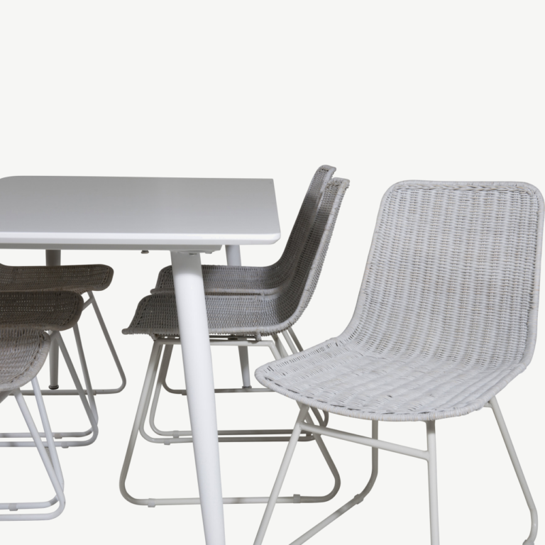 Söögitoa komplekt Polar valge MDF-laua ja 6 rotangist tooliga (180 cm) - GR20069