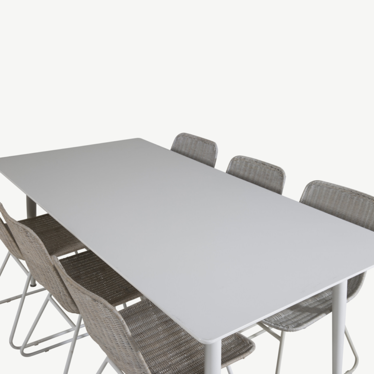Söögitoa komplekt Polar valge MDF-laua ja 6 rotangist tooliga (180 cm) - GR20069