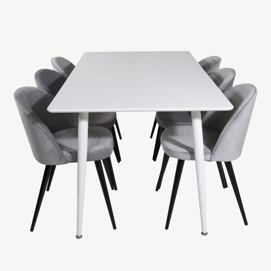 Valge söögilauakomplekt Polar söögilaud ja helehallid Velvet toolid (6 tk), GR20072 – 2
