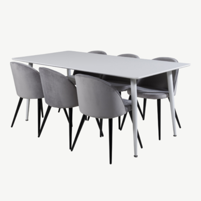 Valge söögilauakomplekt Polar söögilaud ja helehallid Velvet toolid (6 tk) - GR20072