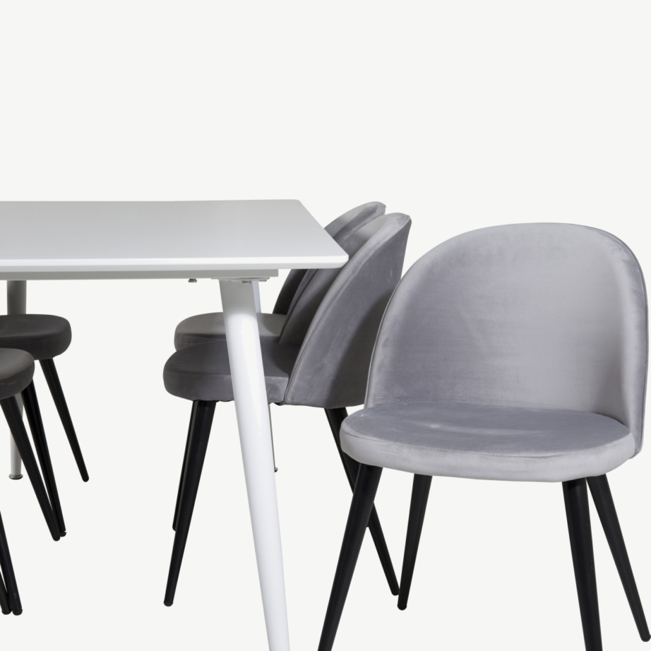 Valge söögilauakomplekt Polar söögilaud ja helehallid Velvet toolid (6 tk), GR20072 – 3