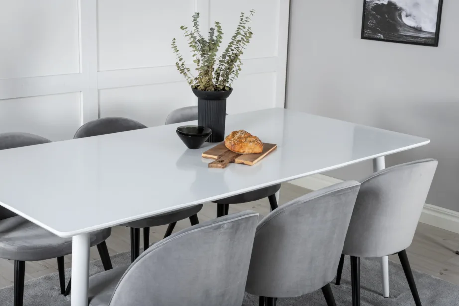 Valge söögilauakomplekt Polar söögilaud ja helehallid Velvet toolid (6 tk), GR20072 – 8