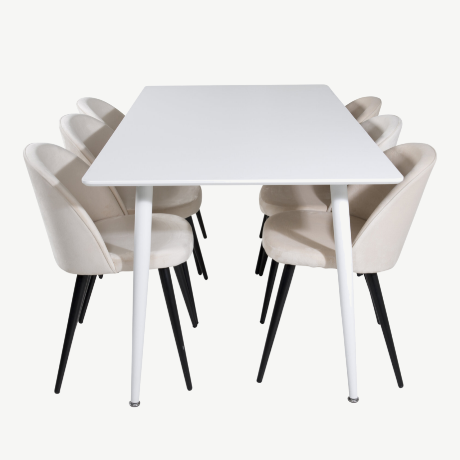 Polar ristkülikukujuline valge söögilaua komplekt beežide velvettoolidega, GR20074 – 2