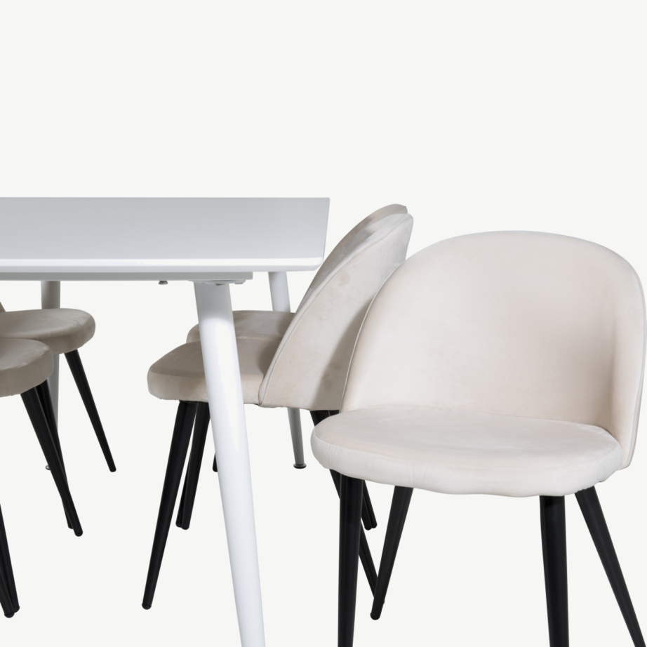 Polar ristkülikukujuline valge söögilaua komplekt beežide velvettoolidega, GR20074 – 3