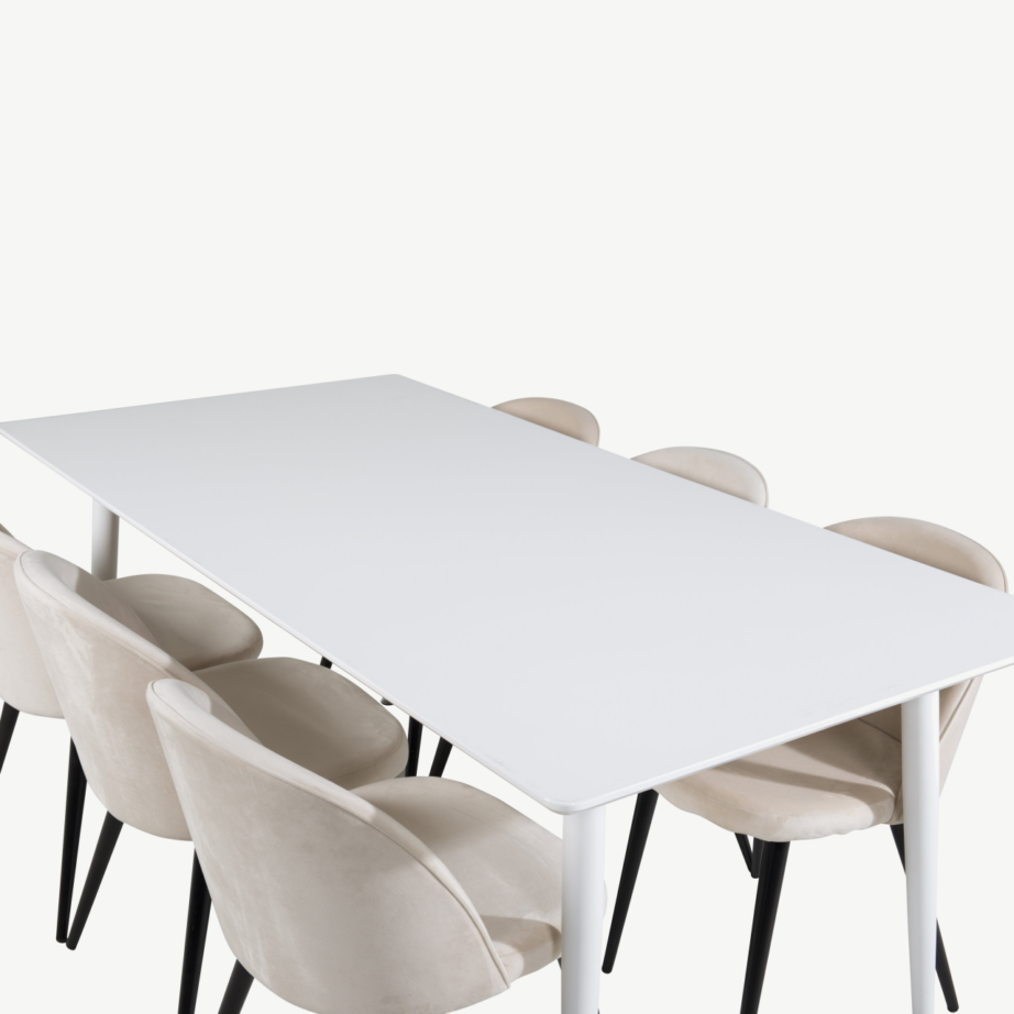 Polar ristkülikukujuline valge söögilaua komplekt beežide velvettoolidega, GR20074 – 4