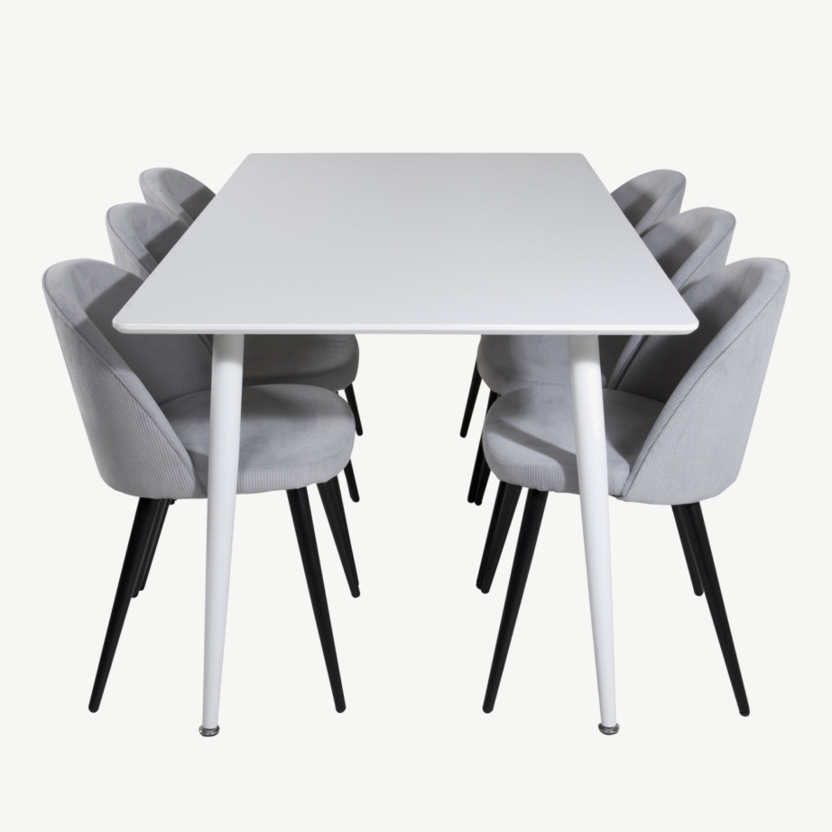 Valge söögilauakomplekt Polar 180 cm ja helehallid Velvet toolid, GR20075 – 2