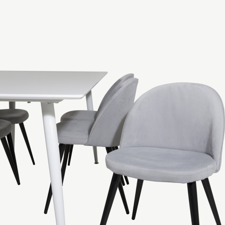 Valge söögilauakomplekt Polar 180 cm ja helehallid Velvet toolid - GR20075