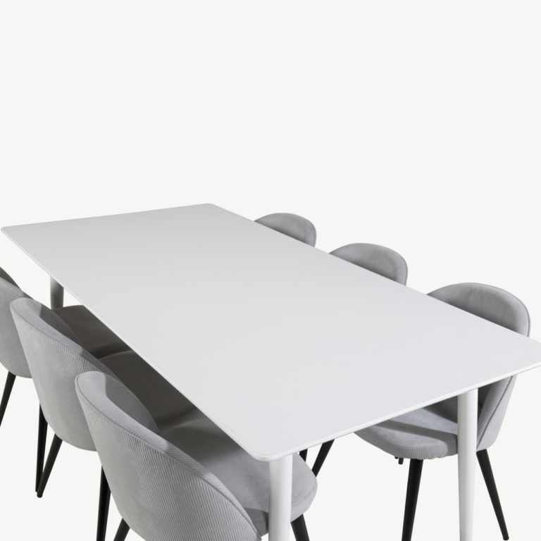 Valge söögilauakomplekt Polar 180 cm ja helehallid Velvet toolid - GR20075