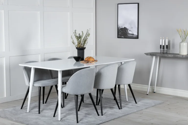 Valge söögilauakomplekt Polar 180 cm ja helehallid Velvet toolid - GR20075