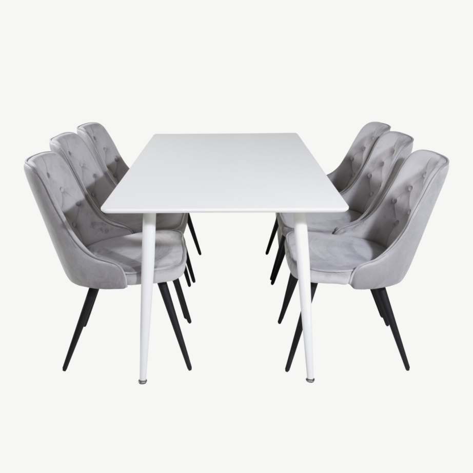 Polar ristkülikukujuline valge söögilaud helehallide Velvet Deluxe toolidega, GR20076 – 2