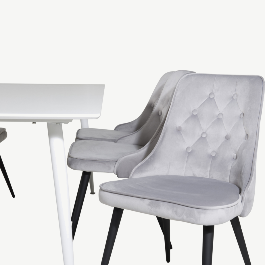 Polar ristkülikukujuline valge söögilaud helehallide Velvet Deluxe toolidega, GR20076 – 3