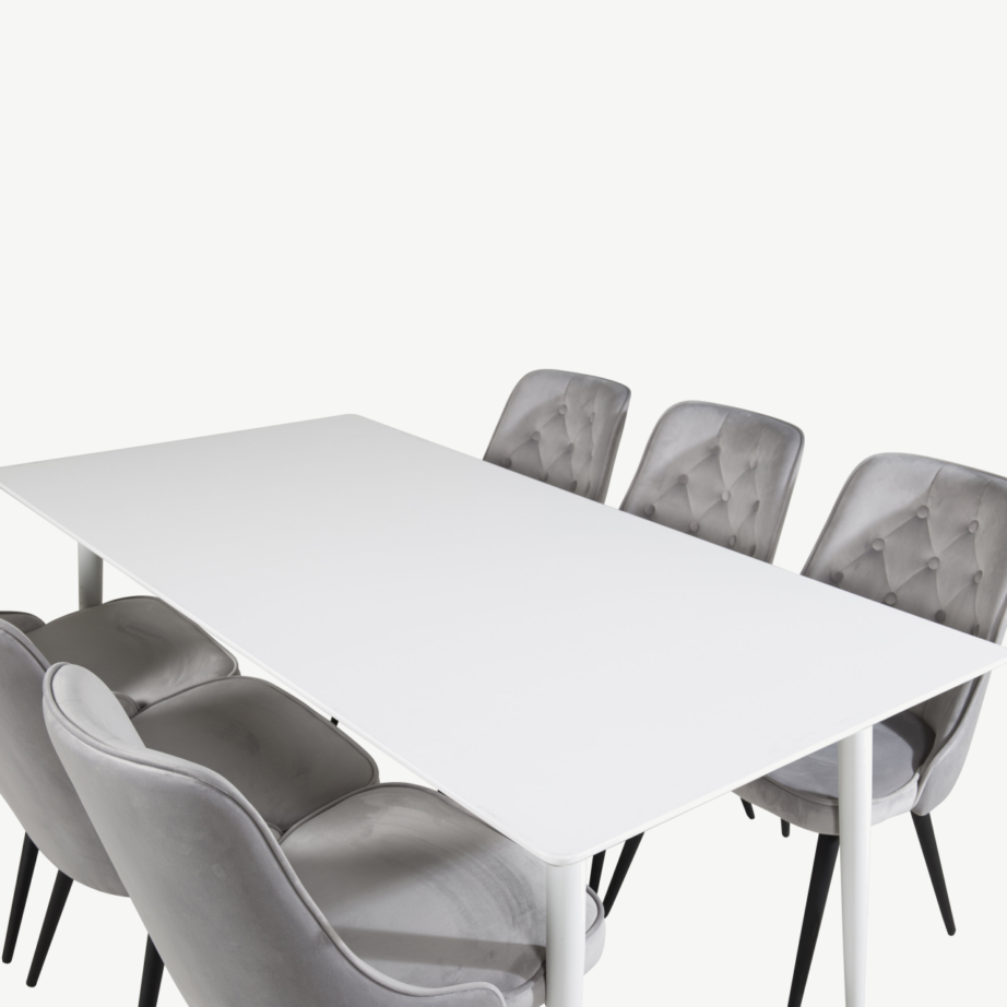 Polar ristkülikukujuline valge söögilaud helehallide Velvet Deluxe toolidega, GR20076 – 4