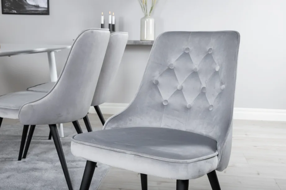 Polar ristkülikukujuline valge söögilaud helehallide Velvet Deluxe toolidega, GR20076 – 7