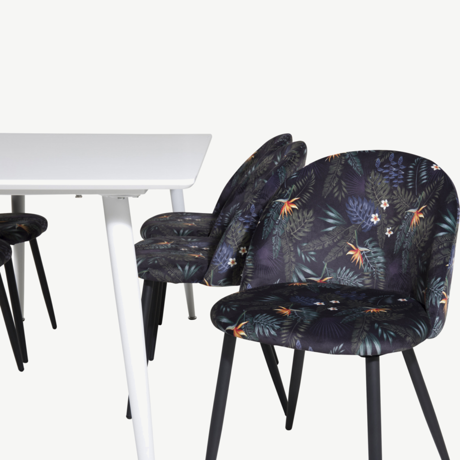 Polar valge söögilauakomplekt musta sametkattega lillemustriliste toolidega, GR20078 – 3