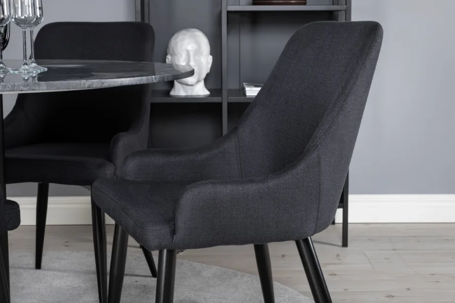 Estelle ümmargune marmorlauaga söögilaud ja mustad Plaza toolid, GR20145 – 5