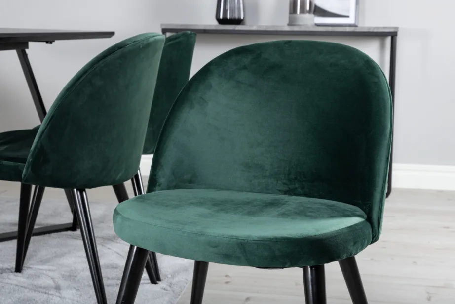 Marina ristkülikukujuline söögilaud musta lauaplaadiga ja sametist roheliste toolidega, GR20218 – 7