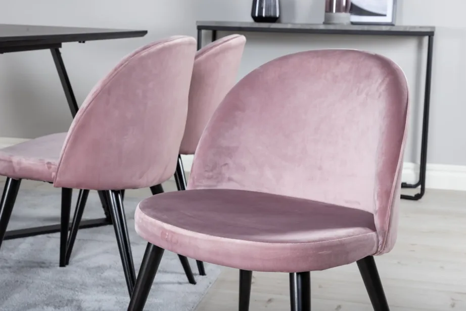 Marina ristkülikukujuline söögitoakomplekt – must söögilaud samettoolidega, tolmuroosad, GR20219 – 7