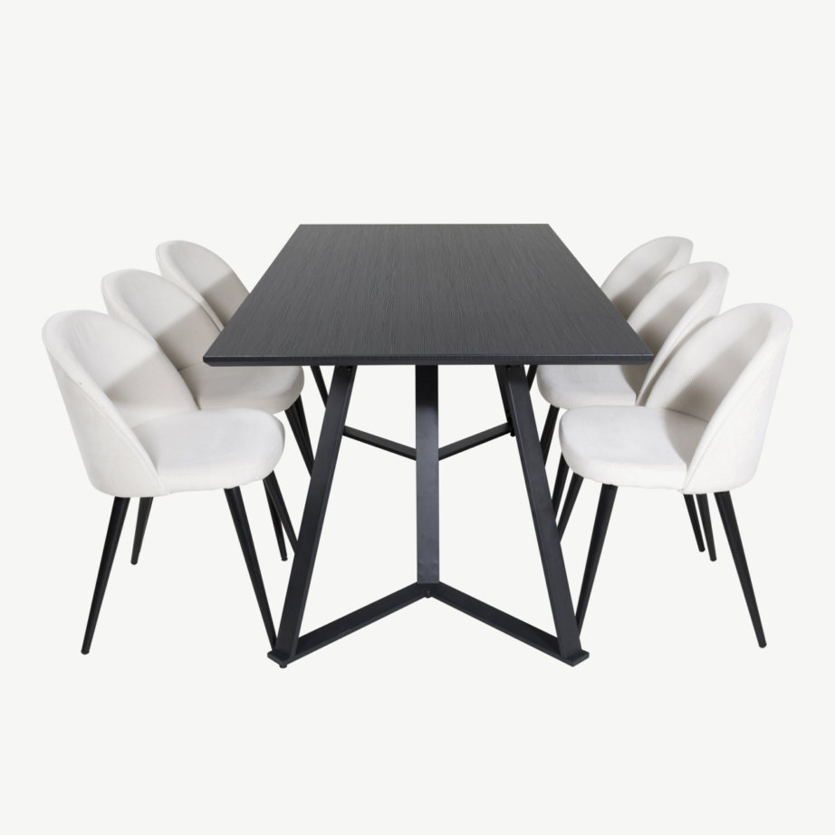 Ristkülikukujuline Marina söögilaud musta lauaplaadiga ja beežide bukleetoolidega (6 tk), GR20220 – 2