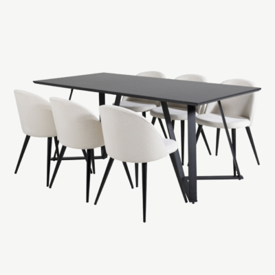 Ristkülikukujuline Marina söögilaud musta lauaplaadiga ja beežide bukleetoolidega (6 tk) - GR20220