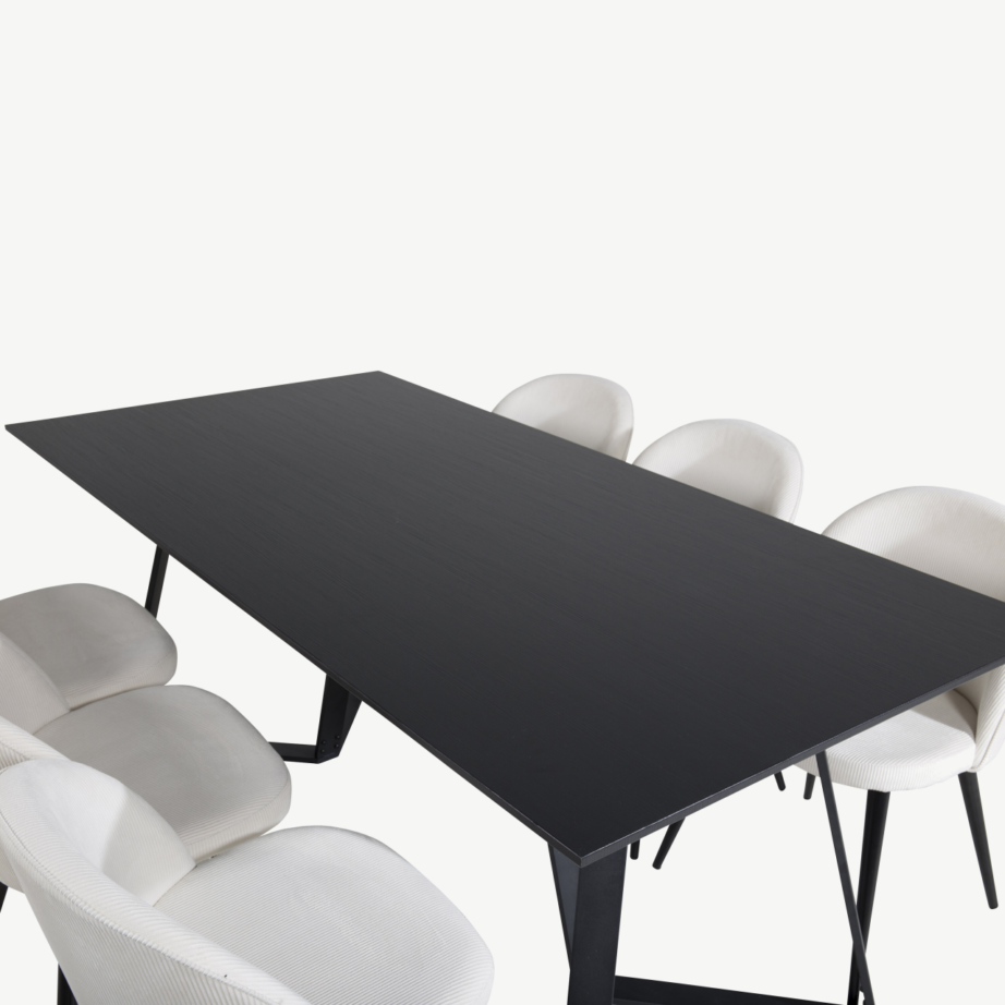 Ristkülikukujuline Marina söögilaud musta lauaplaadiga ja beežide bukleetoolidega (6 tk), GR20220 – 4